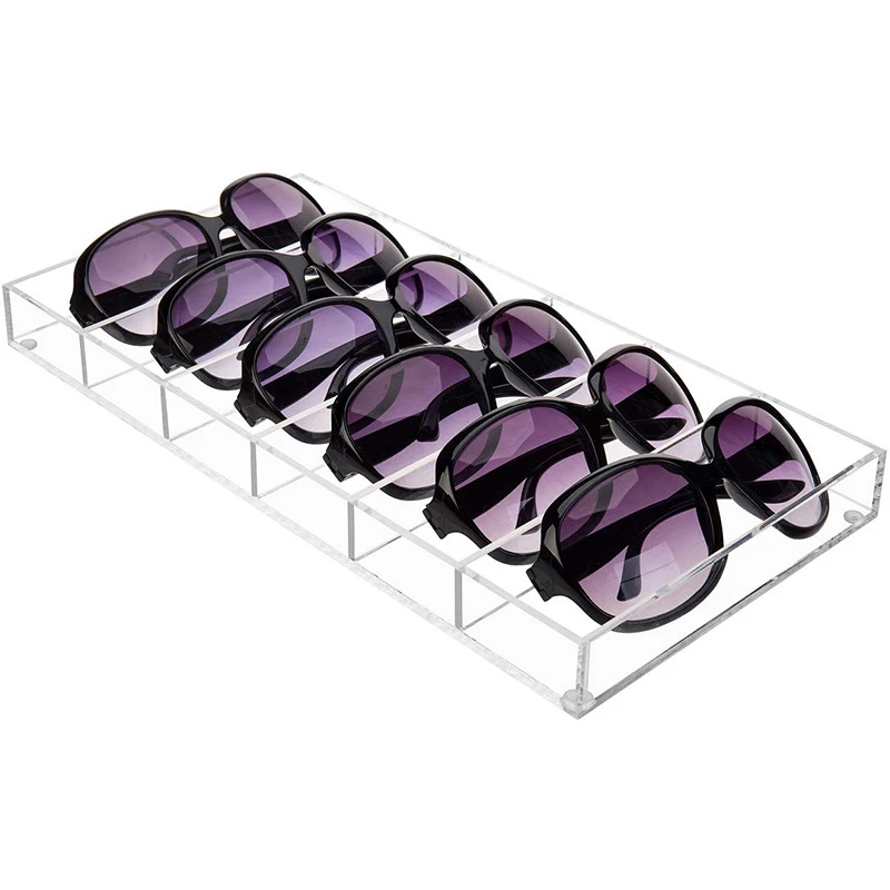 6 Slots Glasses Storage Box Sunglasses Display Holder Acrylic Organizer Cosmetics Makeup Organizer Storage Drawers Pen Case sunglasses display stand sunglasses high end acrylic display items glasses display transparent stand solid wood counter display