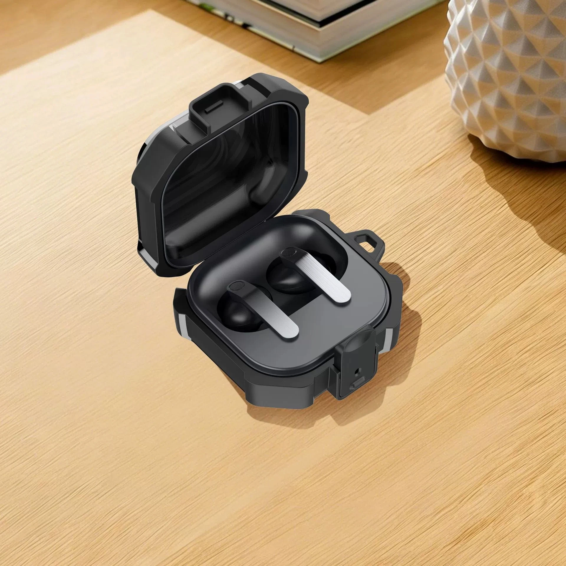 Rugged Shockproof Earbuds Protective Case with Keychain Clip