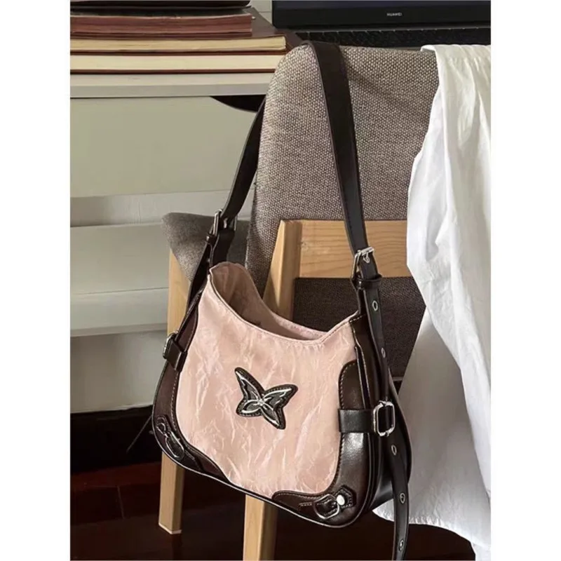 JIAERDI Fairycore Y2k Shoulder Bags Hot Girls Butterfly Leather Half Moon Bag Purse Female Retro Moto Biker Messenger Bag Women
