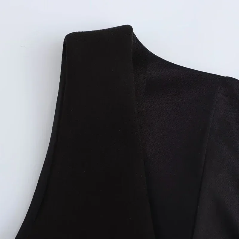 Black Elegant Pant Suit Women V-neck Sleeveless Ruffles Tank Tops Loose Trouser Female 2 Pieces 2025 Fashion Lady Outfits New