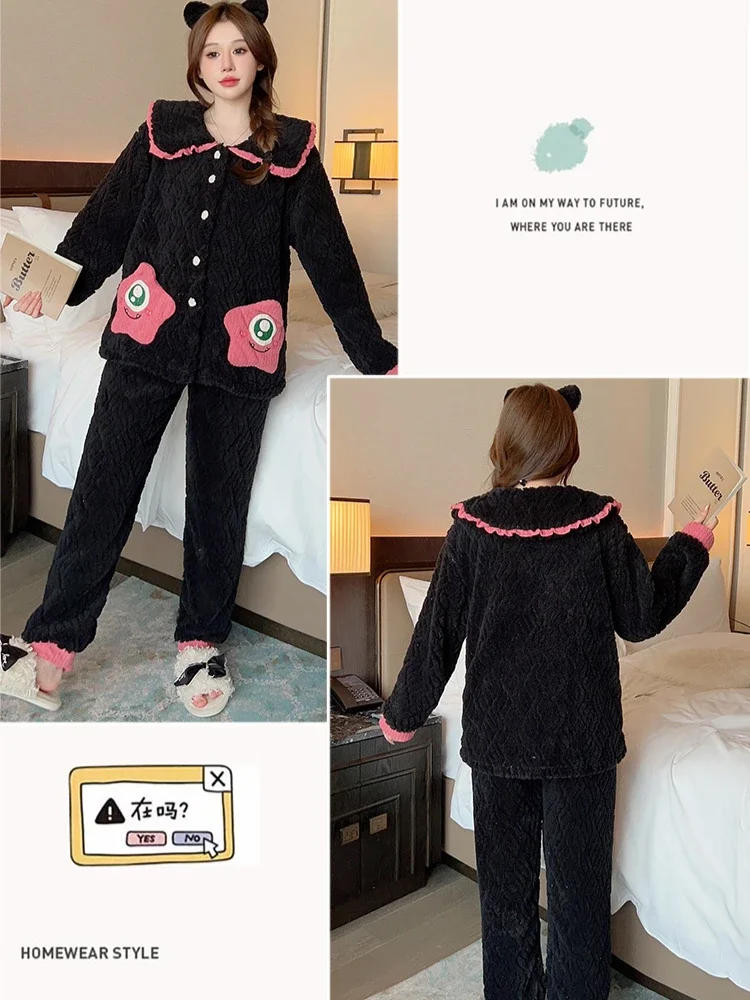 Women Pajamas Set women pajamas set women pajama suit 125kg Large Size Winter Plush Pajamas Set Women Sweet Cardigan Long Sleeve Trousers Loungewear Thicken Warm Fluffy Sleepwear