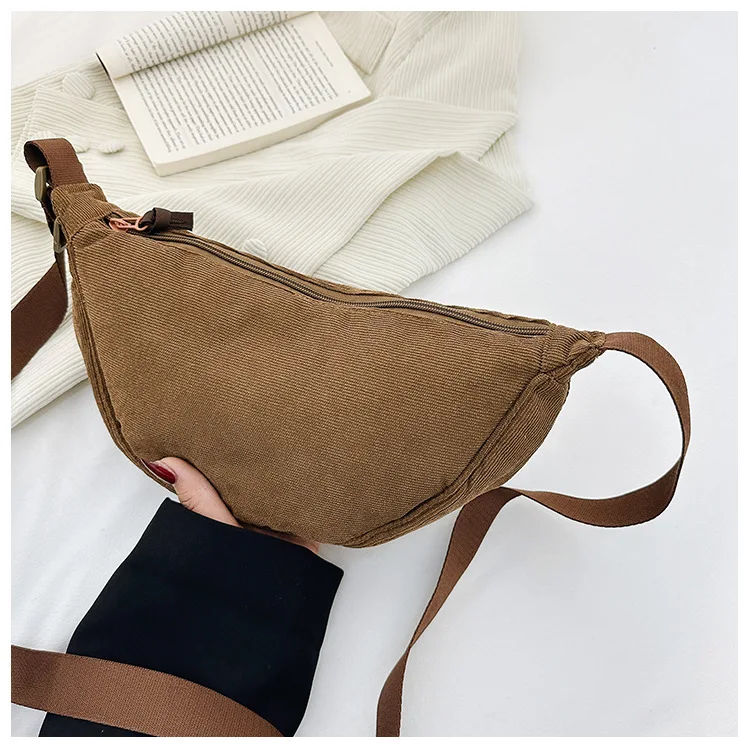 Sac bandoulière femme en velours côtelé – Style rétro, sac épaule décontracté et tendance