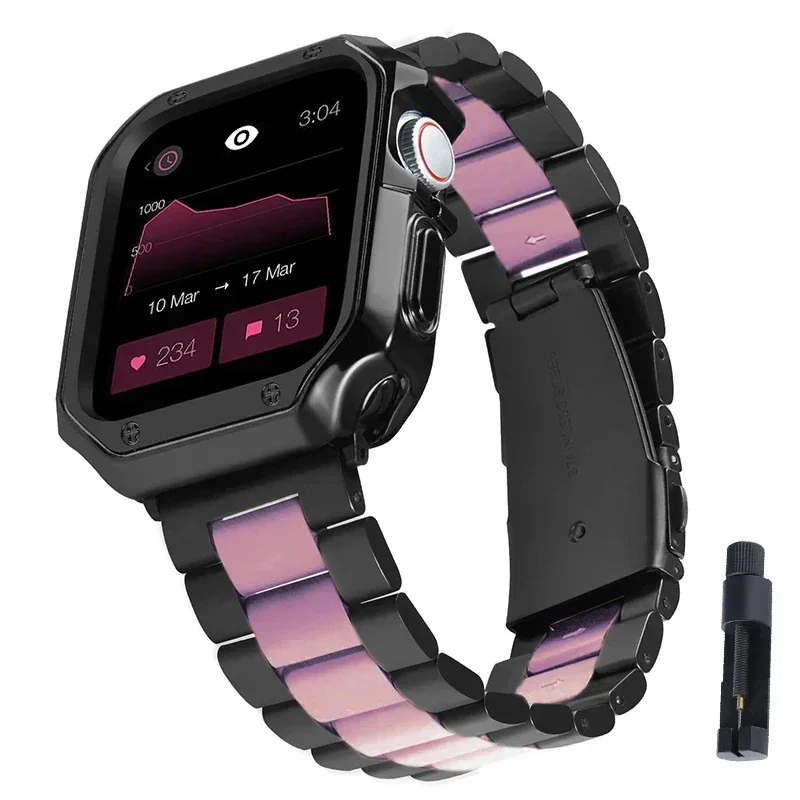 Sleek Stainless Steel Apple Watch Band with TPU Protective Case