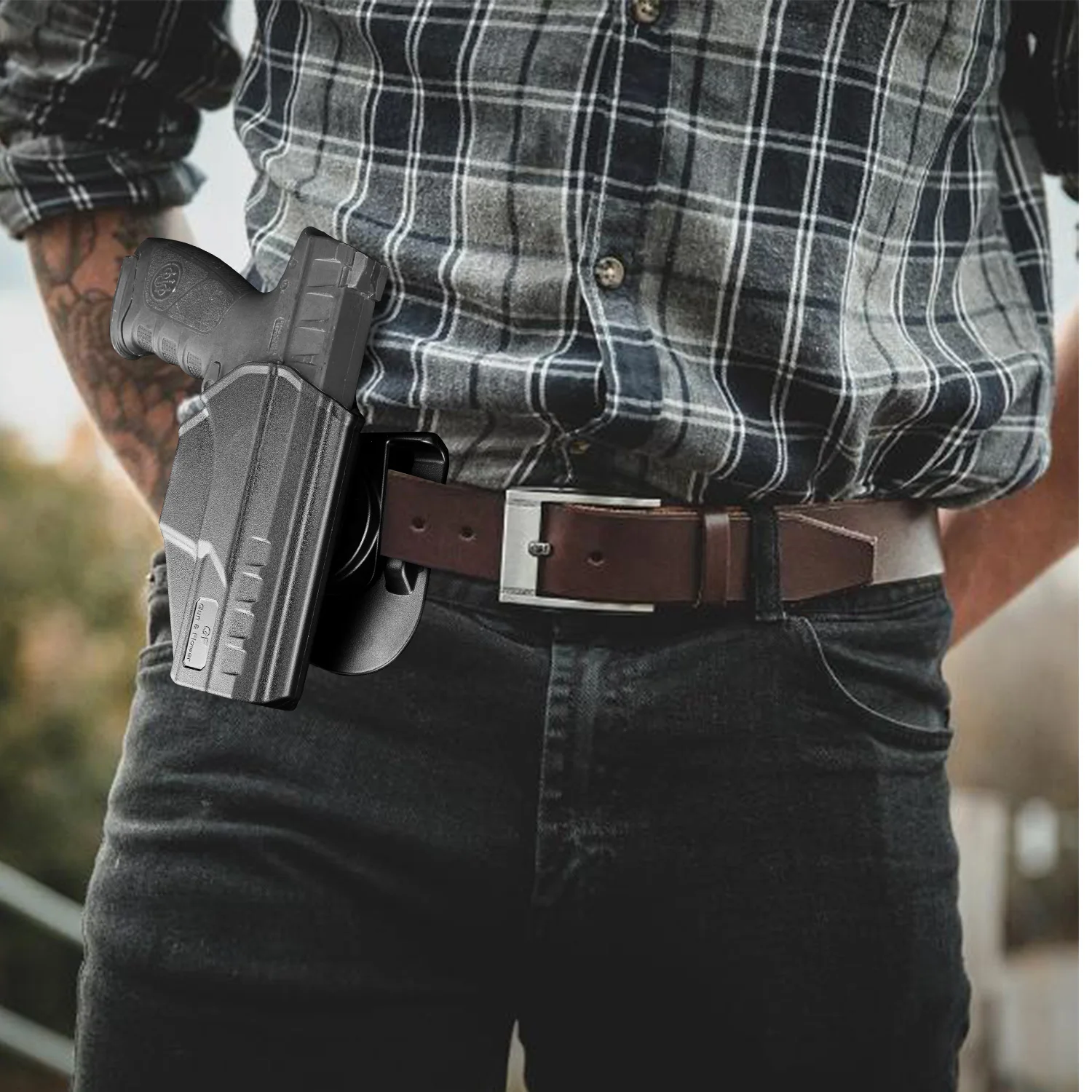 Beretta APX Holster Thumb OWB Holster Fit Beretta APX Full Size 9mm 40 (Not Fit A1) Level II Retention/360 Degree for pistol holster gun holster gun accessories