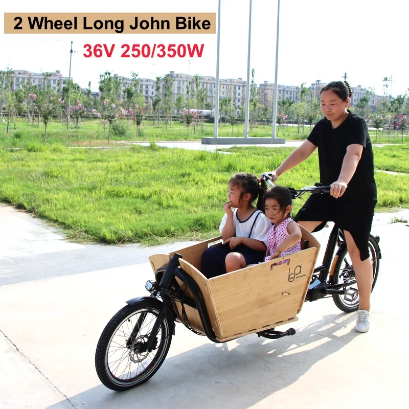Customized Color 2 Wheel Cargo Bike With Bamboo Box Front Loading E Long John Bike With Hydraulic Disc Brake