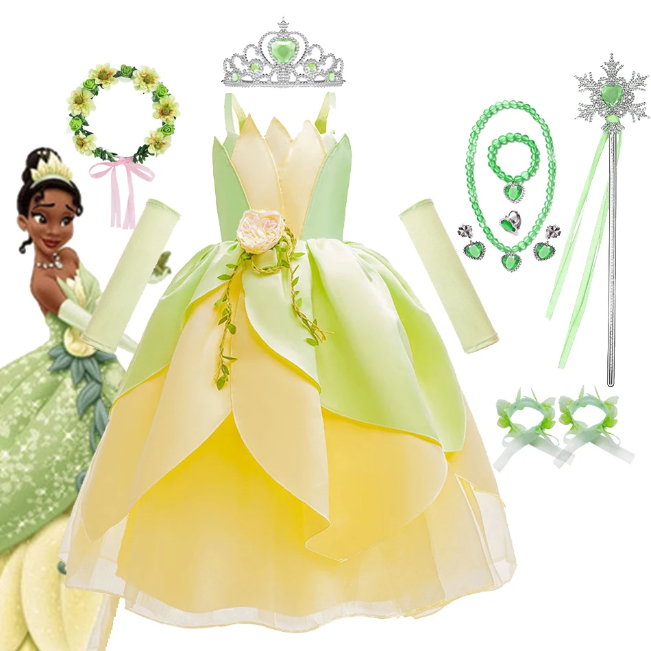 2023 Ragazze Tiana Dress Up Evening Party Green The Princess And The Frog Ball Gown Fancy Fairy Birthday Fluffy Dresses