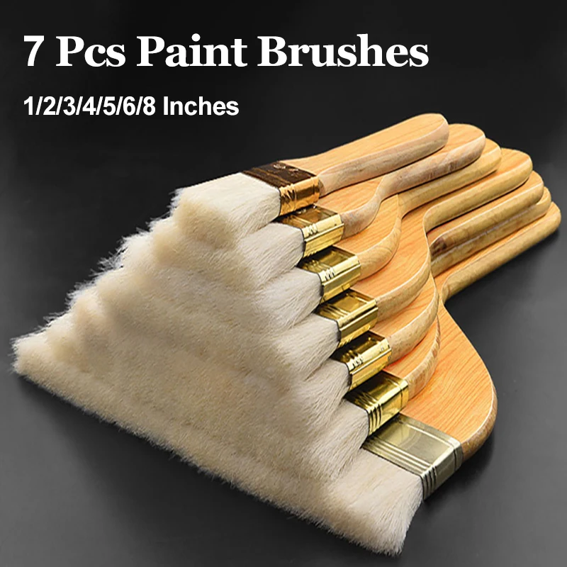 Paint Brushes Wooden Handle Multipurpose Painting Brush BBQ Brush Wall Cleaning Painting Tools 1/2/3/4/5/6/8 Inches 7 Pcs