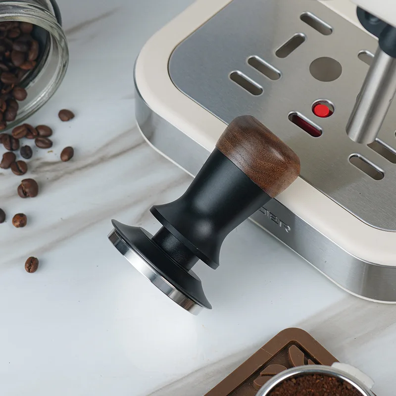 Espresso Coffee Tamper 51/53/58mm Walnut Adjustable Height Constant Force Stainless Steel Base Internal Spring