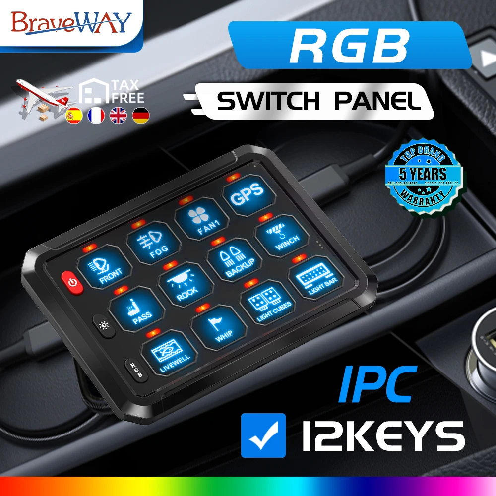 Braveway 12V LED 12 Gang Switch Panel ontrol Relay System Box Slim ...