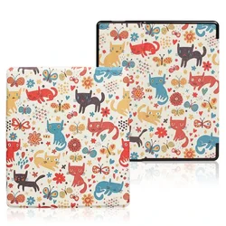 Premium PU Leather Auto Wake/Sleep Cover for Kindle Oasis (7-inch) (Colorful cats)