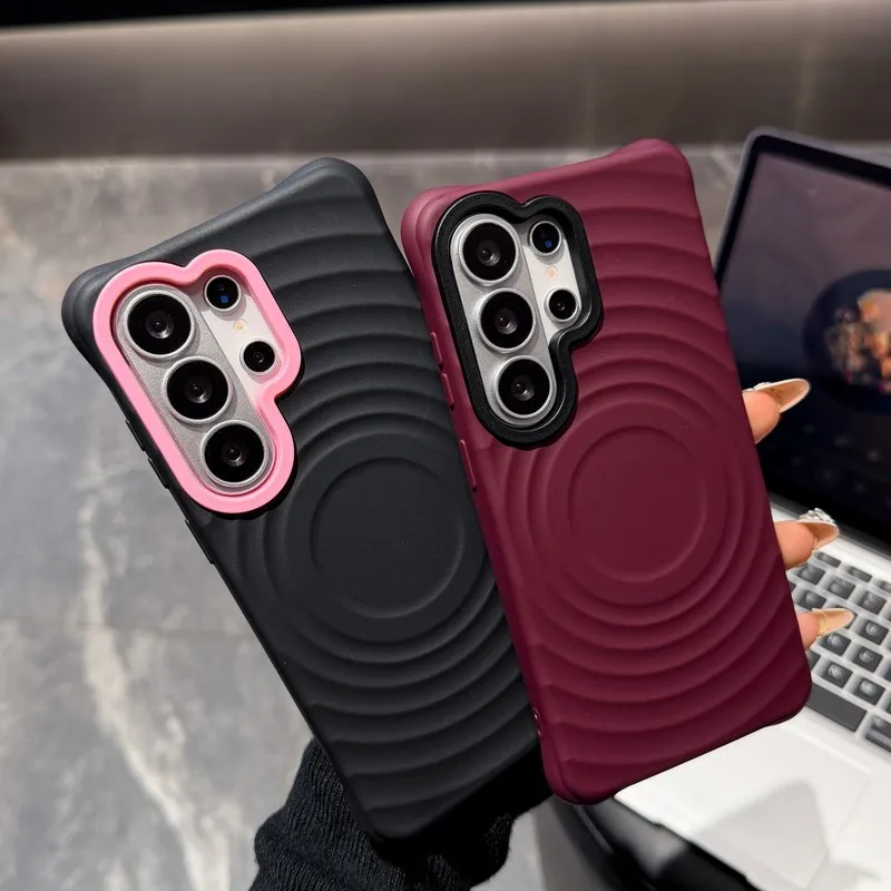 Wave Texture 2-in-1 Phone Case with Contrast Color Lens Frame and Shockproof Cover