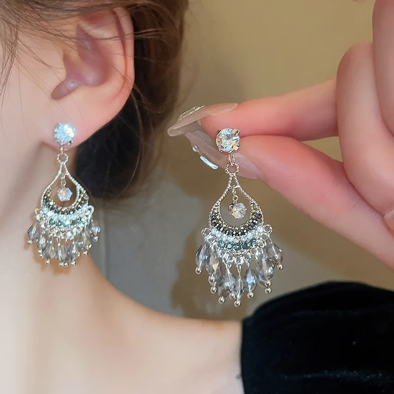 Luxury Vintage Colourful Rhinestone Water Drop Tassel Earrings for Women