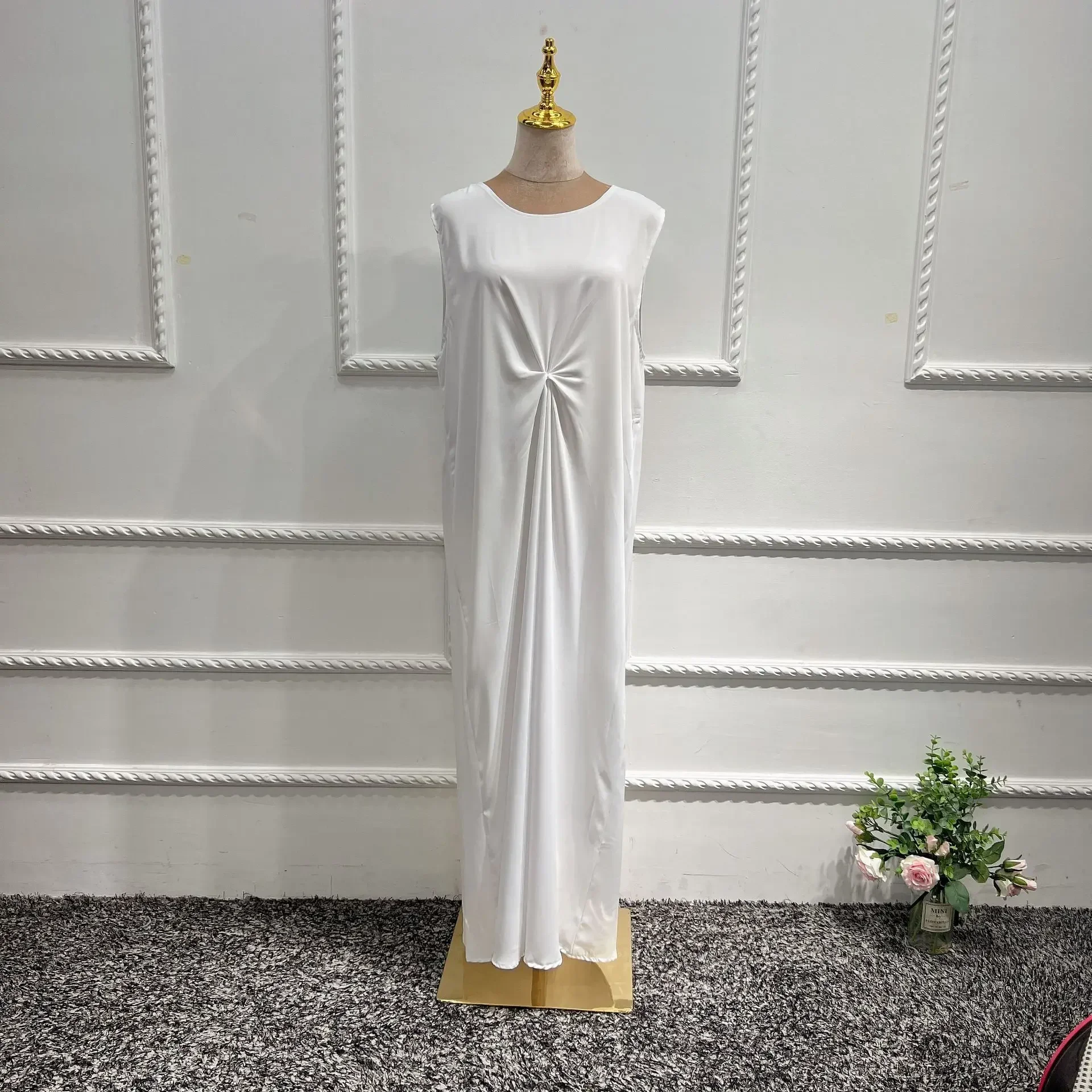White Muslim Dress Under Abaya Islamic Clothes Inside Abayas Robe Solid Color Sleeveless Slip Inner Dresses Women Dubai Turkey