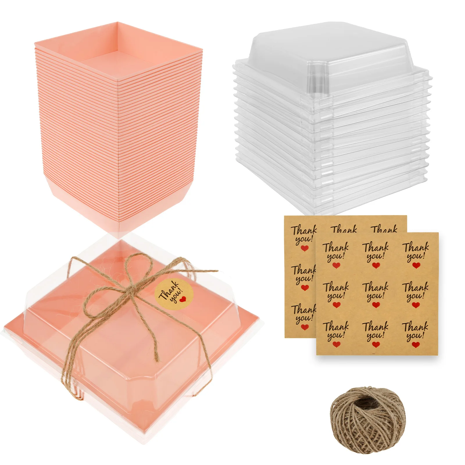 50Pcs Paper Dessert Boxes Set with Clear Lids Leak Proof Cake Storage Box Reusable Paper Cake Slice Containers for Mini Cakes