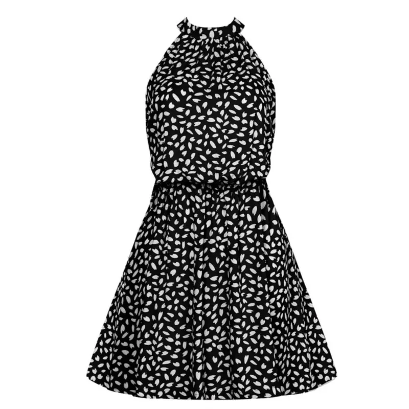 

Summer Women A-Line Black Dress Sweet Elegant Sleeveless O-neck Bandage Short Dress For Lady Chic 3d Print Mini Dress
