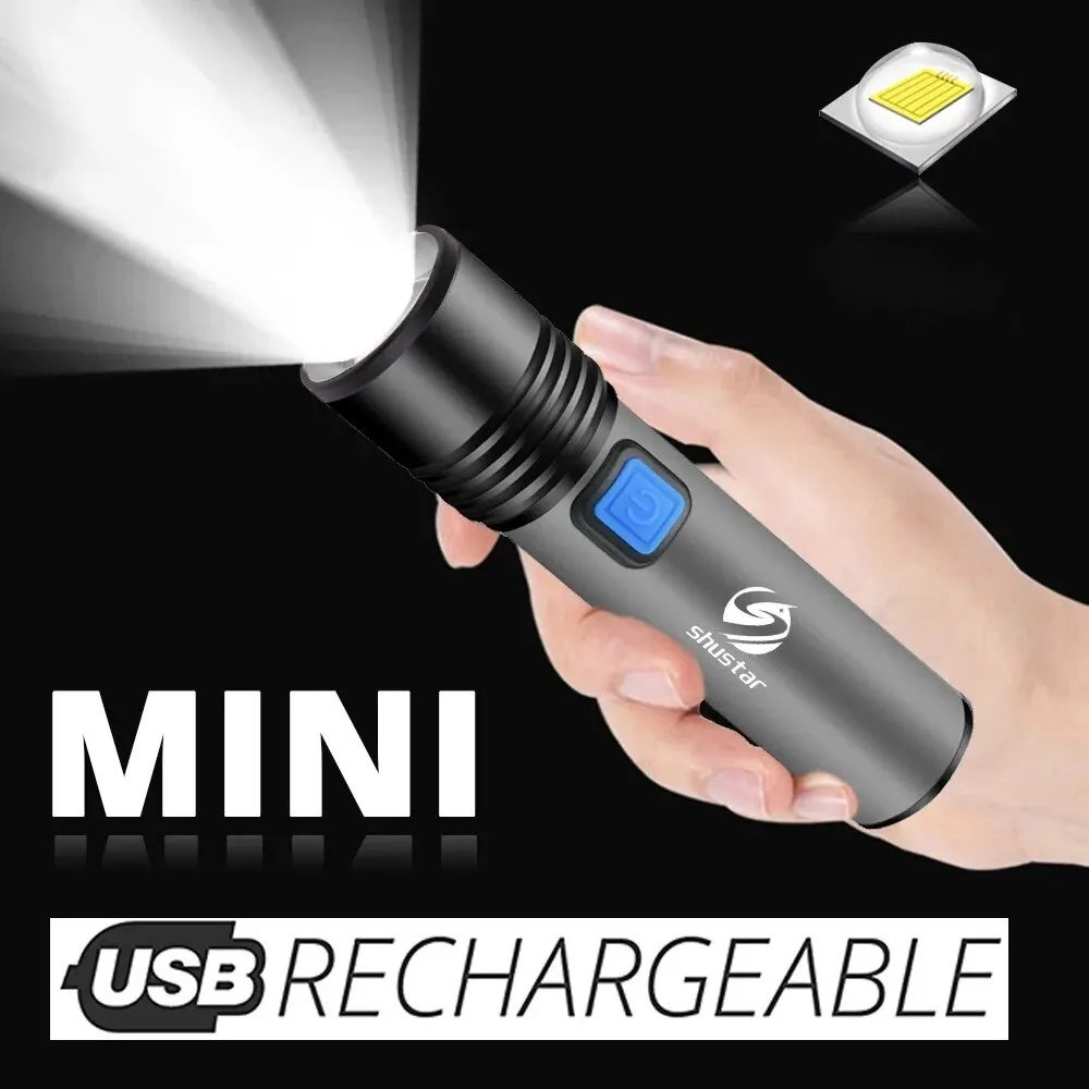 USB 충전식 LED 손전등, LED 내장, 1200mAh 리튬 배터리, 방수 캠핑..