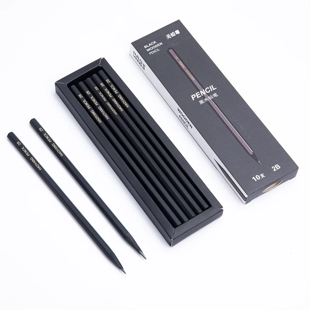 10Pcs 2BHB Wooden Pencils Simple Black Standard Pencil Korean Stationery Writing Sketch Drawing Tools Kids Gifts Office Supplies 3