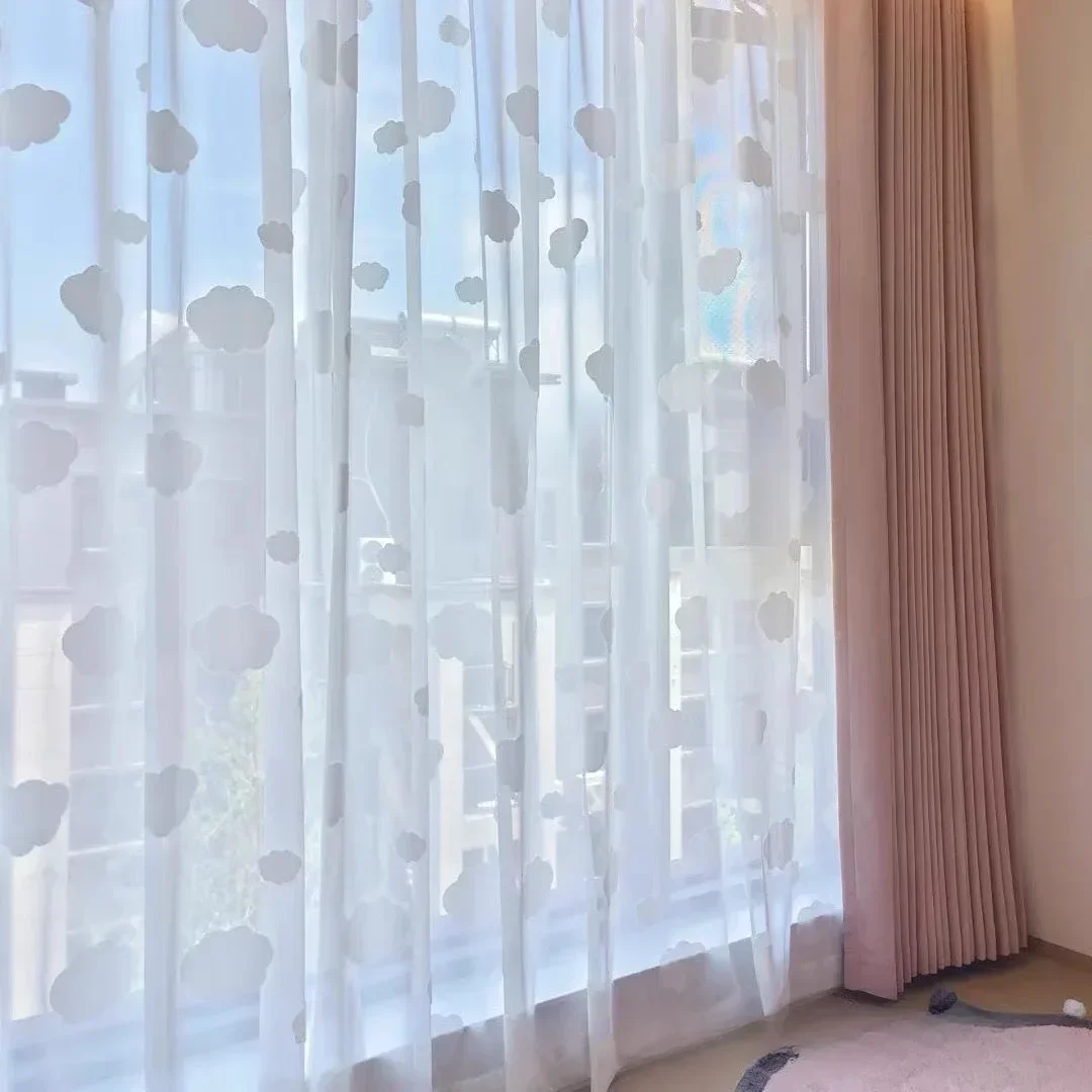1PC American Style  2025 New Cloud Screens Bedrooms Balconies Embossed Three-dimensional Children's Rooms Window Curtains 3