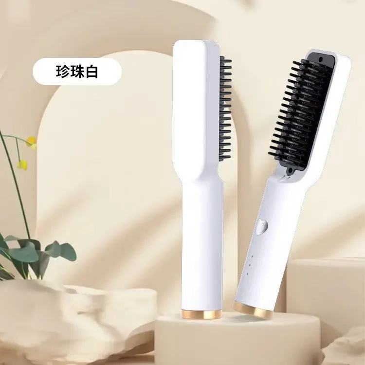 The portable straightening comb is wireless with negative ion technology and is used for straightening and styling