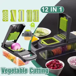 12-in-1 Multifunctional Vegetable Slicer Potato Onion Carrot Cutting with Drain BasketKitchen Food Gadgets Vegetable Cutter