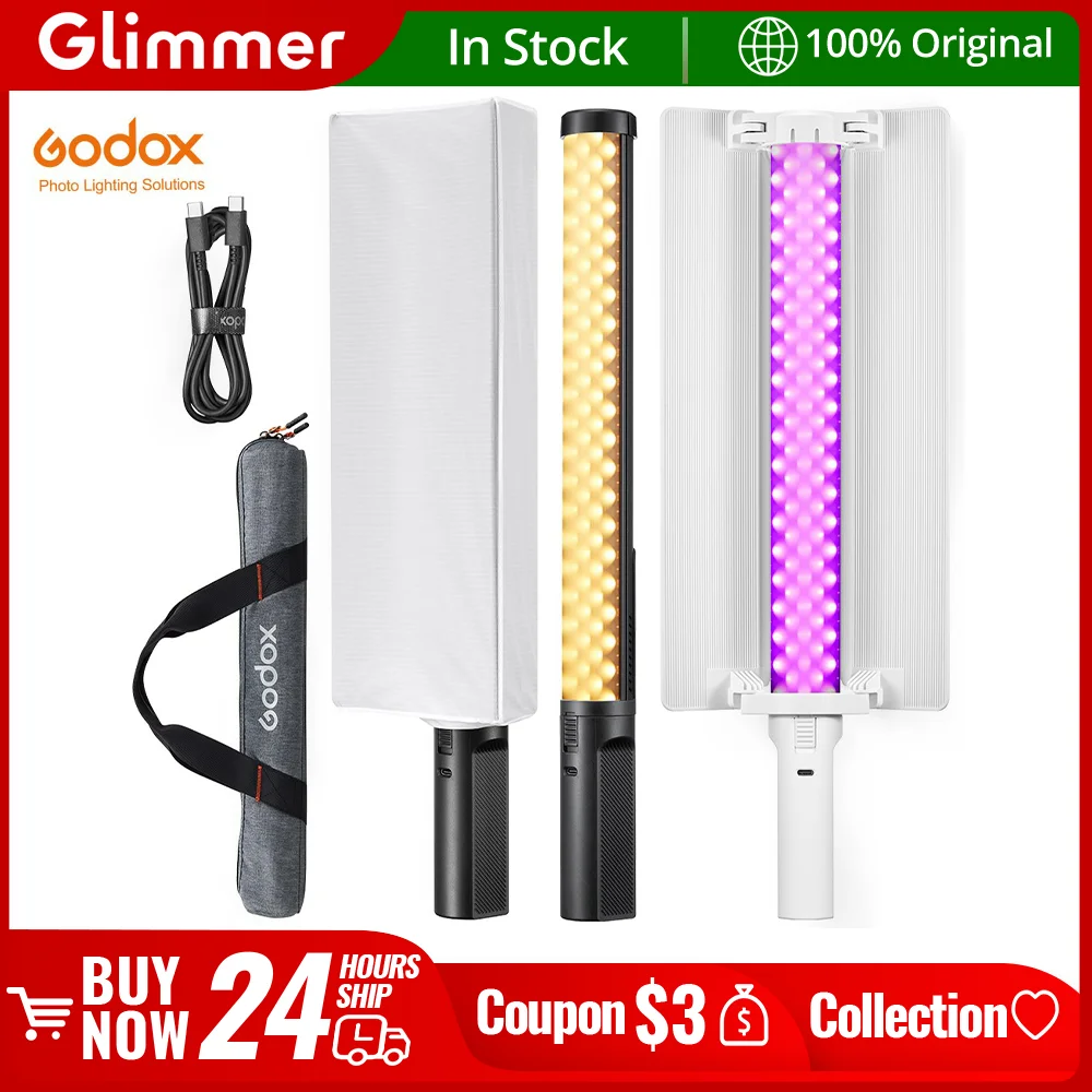 Godox 미니 화이트 블랙 2500K-8500K RGB LED 라이트 스틱 조명 효과, 반도어 핸드헬드 튜브 램프, LC500 미니 LC500R