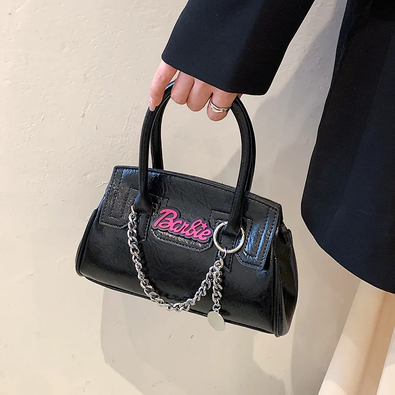 

Women Bag Letter Embroidery 2024 New Fashionable High Quality Chain Small Crossbody Bag Y2K Black Shoulder Handheld Bucket Bag
