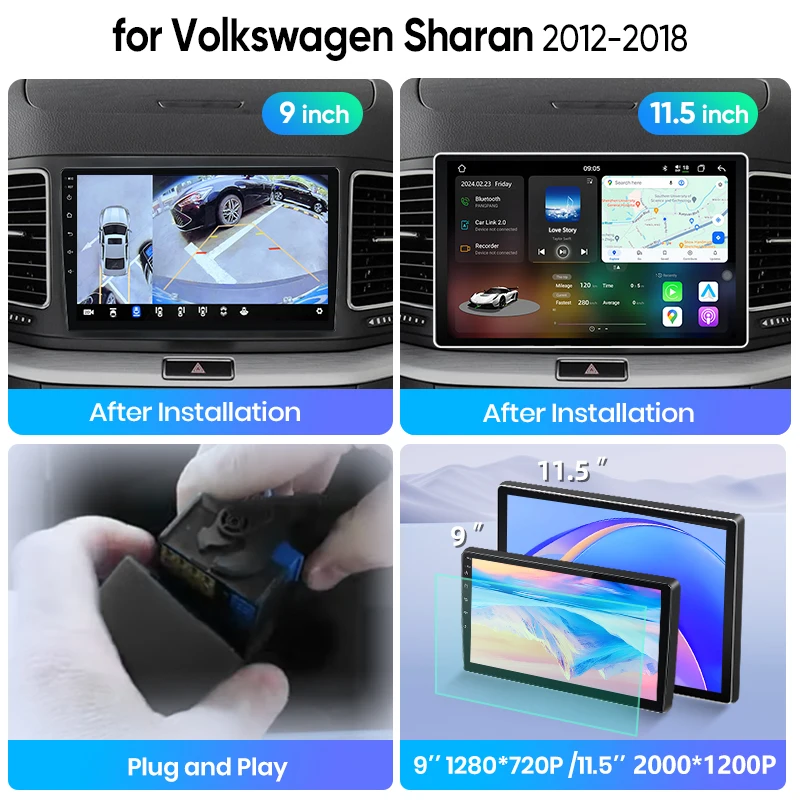 Radio de coche Junsun con CarPlay inalámbrico y Android 15 para VW Volkswagen Sharan Seat Alhambra 7N 2012-2018, GPS, navegación, reproductor multimedia, WiFi, 4G, DSP, RDS, Bluetooth, FM, AM, pantalla táctil IPS, autoradio estéreo, unidad principal 2DIN 5