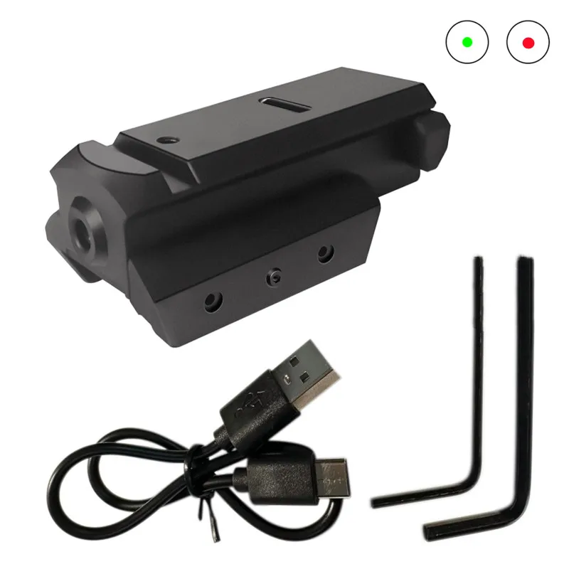 Rechargeable Tactical Compact Green/Red Dot Laser Sight with Picatinny Weaver Rail Mount for Hunting Pistol Handgun Rifle