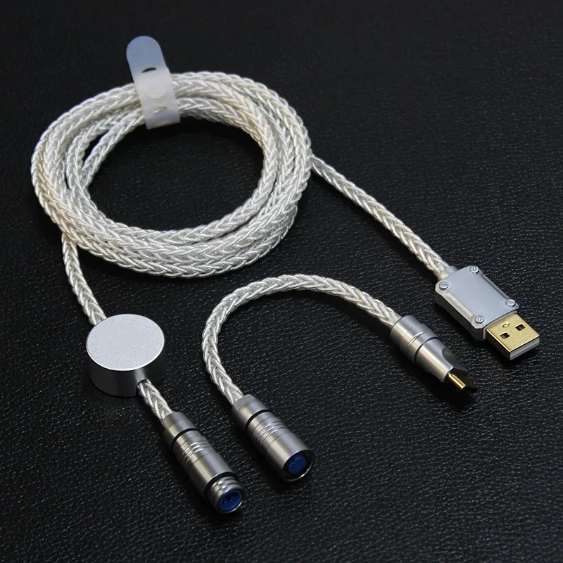 Metal Usb Tipo-c Cabo de Carregamento 7n Single Crystal Copper Strand Silver Plated Cabo de Dados para Teclado Mecânico Plugue de Aviação - Imagem 5
