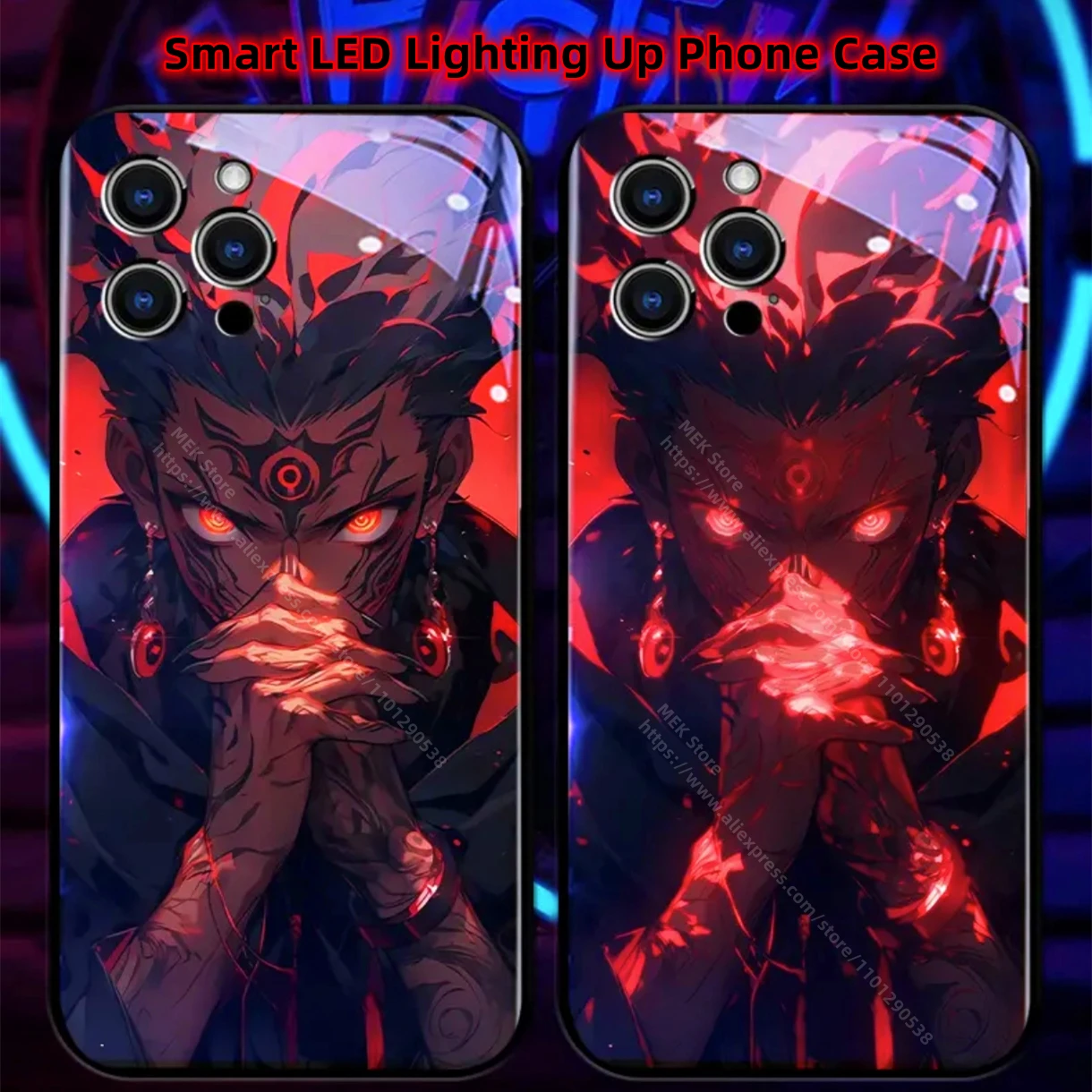 New Anime Jujutsu Role Smart LED Light Glow Tempered Glass Phone Case For Samsung S24 S23 S22 S21 S20 FE Note 20 Plus Ultra A54
