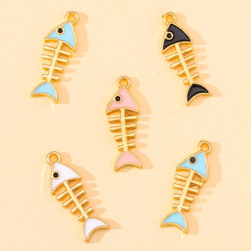 

20Pcs 8x23mm Fashion Charms Enamel Fish Bone Pendant For Jewelry Making DIY Women Earrings Necklace Craft Accessories Findings