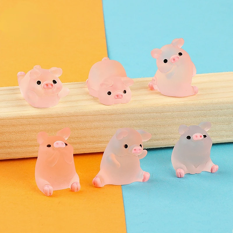 6PCS Cute Pink Piggy Toy Figures Miniature Ornaments Decoration for Car