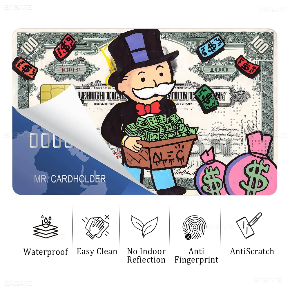 Cartoon Dollar Monopolys Fashion Matte Gold Silver Black Matte Film Skin Sticker Tape For Bank Credit Debit Card