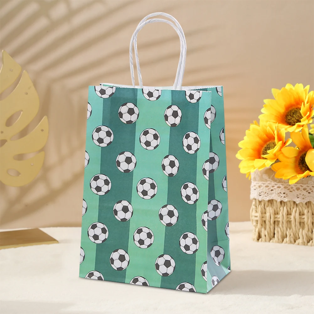 12pcs Candy Goodie Treat Bags with Handle Soccer Print Gift Bags Football Theme Candy for Football Themed Party Favors