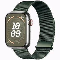 Magnetic Milanese Loop Strap - Elegant Silver Mesh Wristband Bracelet for Series 11 - 10 42mm (Army green)
