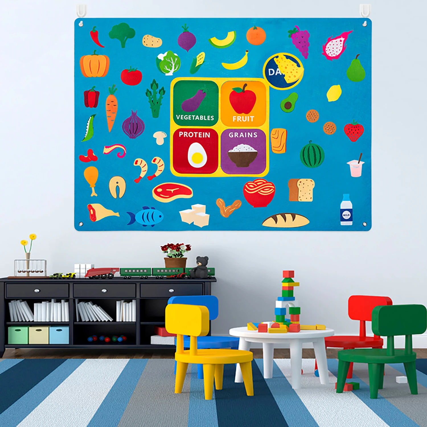 53Pcs DIY Food Classification Felt Storyboard Cartoon Vegetable Fruits Protein Grains Theme Classroom Puzzle Interactive Games