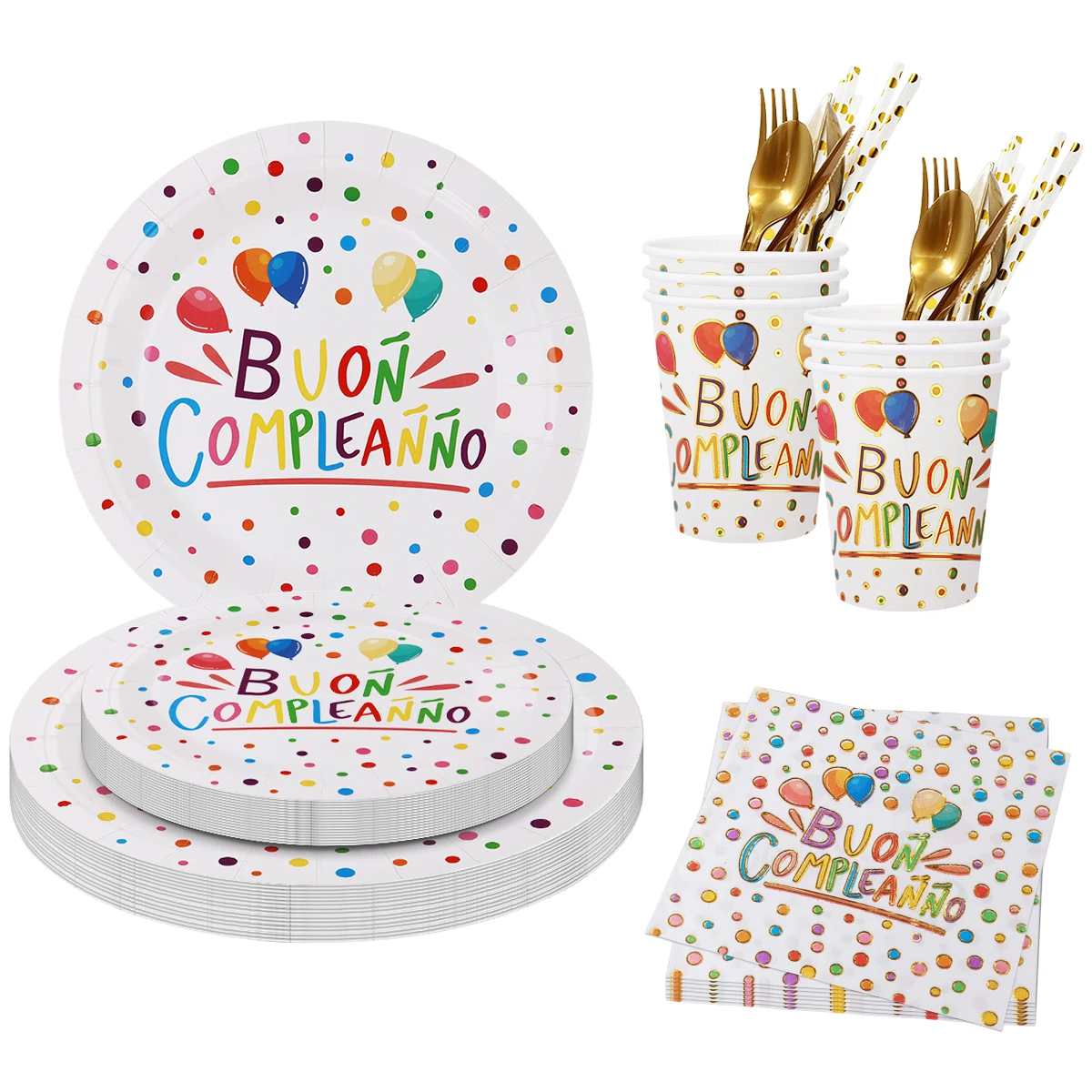 

Colorful Balloon Italian Buon Compleanno Birthday Party Disposable Tableware Set Paper Cup Plate Decorations Kid Baby Shower