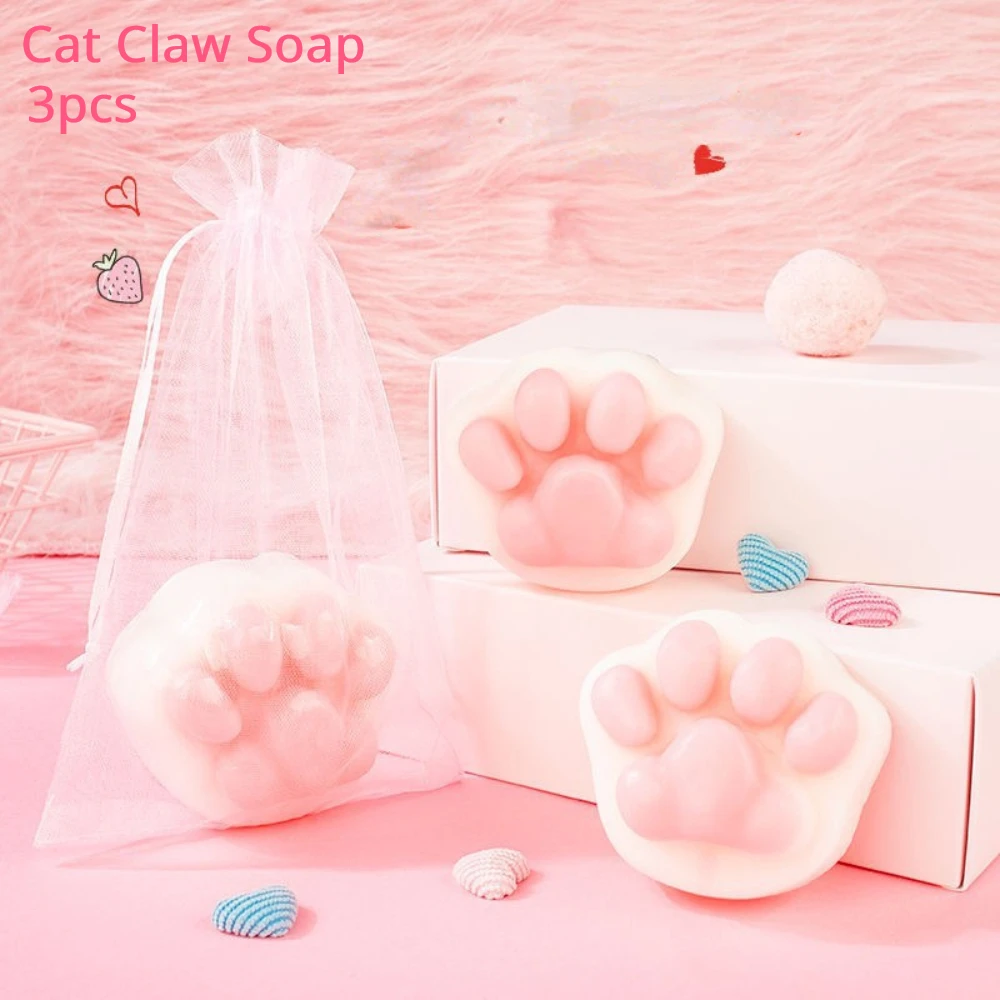 3PCSCatPawSoapsFaceBodyCleanReducePoreOilHandmadeSoapsCute