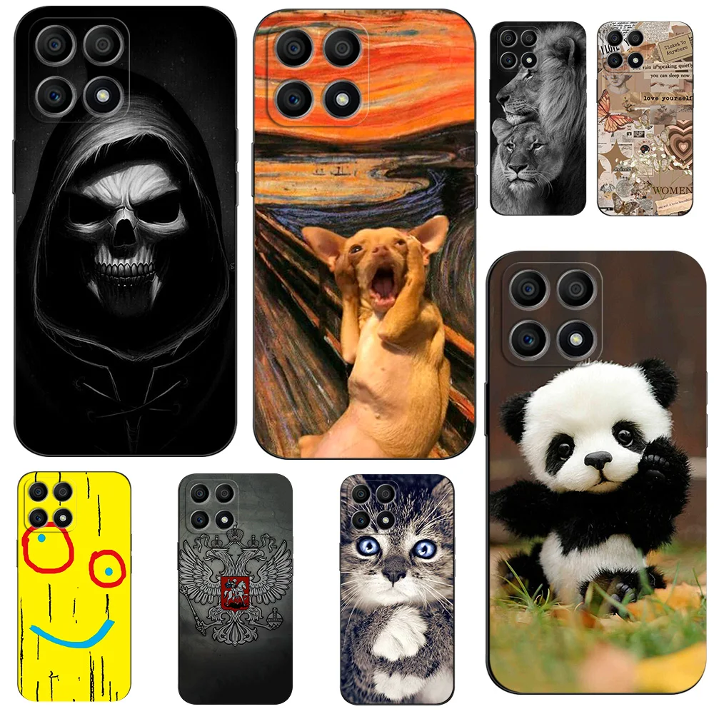 Per Honor X8A Custodia Cover Posteriore In Silicone Cover Posteriore Morbida In Silicone Nero Tpu Antiurto Per Auto Fiore Gatto Divertente