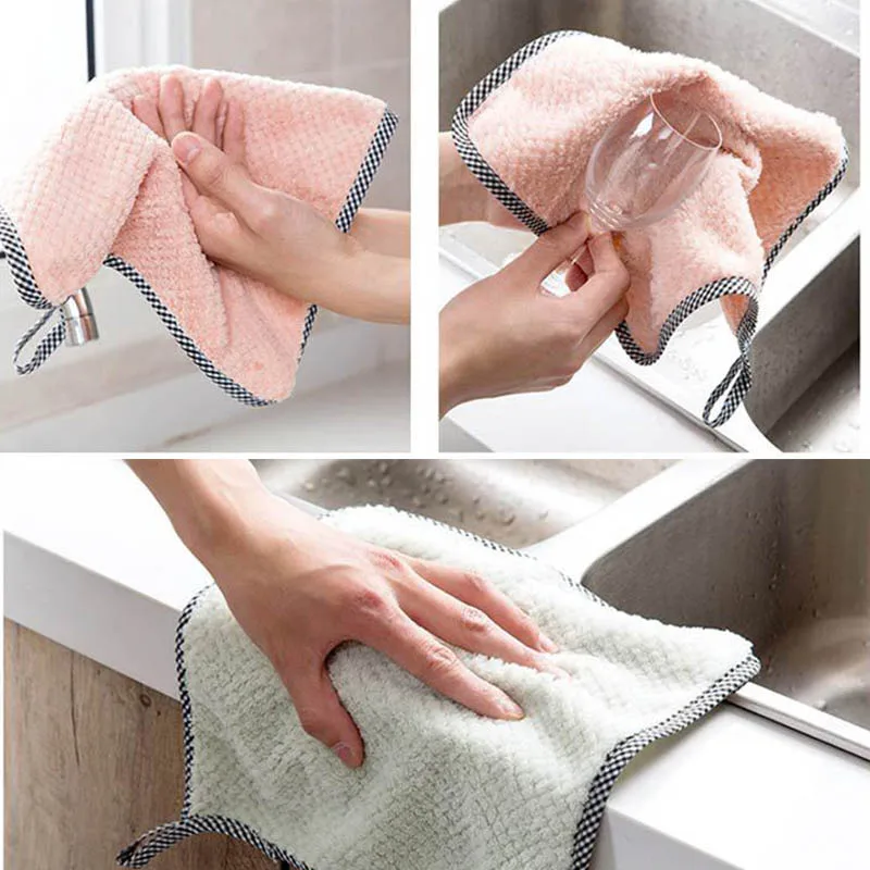 2/4/8pcs Soft Microfiber Kitchen Towels Absorbent Dish Cloth Anti-grease  Wipping Rags Non-stick Oil Household Cleaning Towel