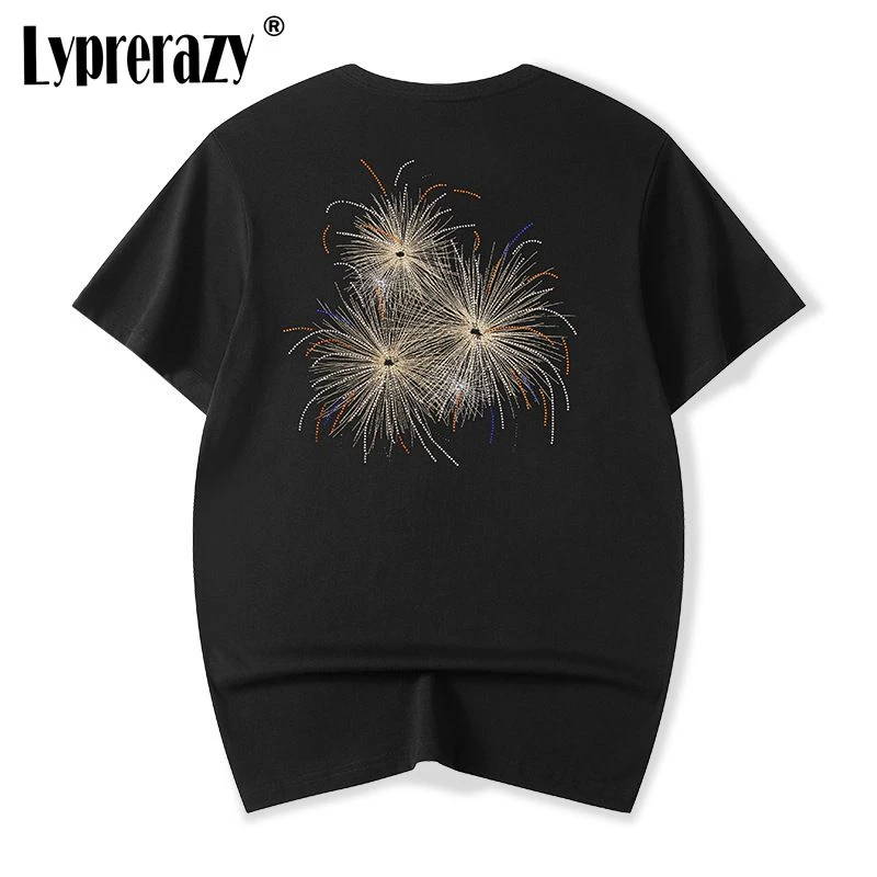 

Lyprerazy Men Original Tide Brand Fireworks Embroidery Short-sleeved T-shirt Summer Loose Cotton Tees