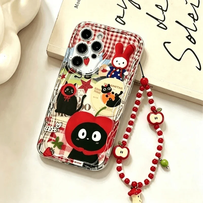 Cartoon Cat Red Apple Soft Chain Case Cover