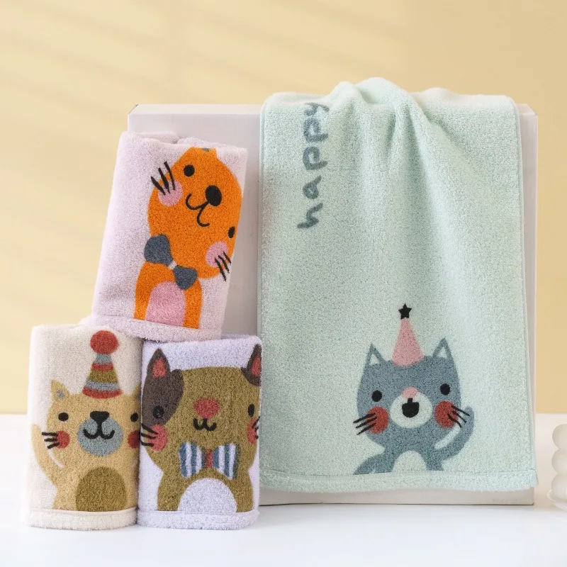 1Pc 25x50cm 100% Cotton Cartoon Lovely Cat Printed Children Kids Baby Gift Home Bathroom Hand Face Towel 2