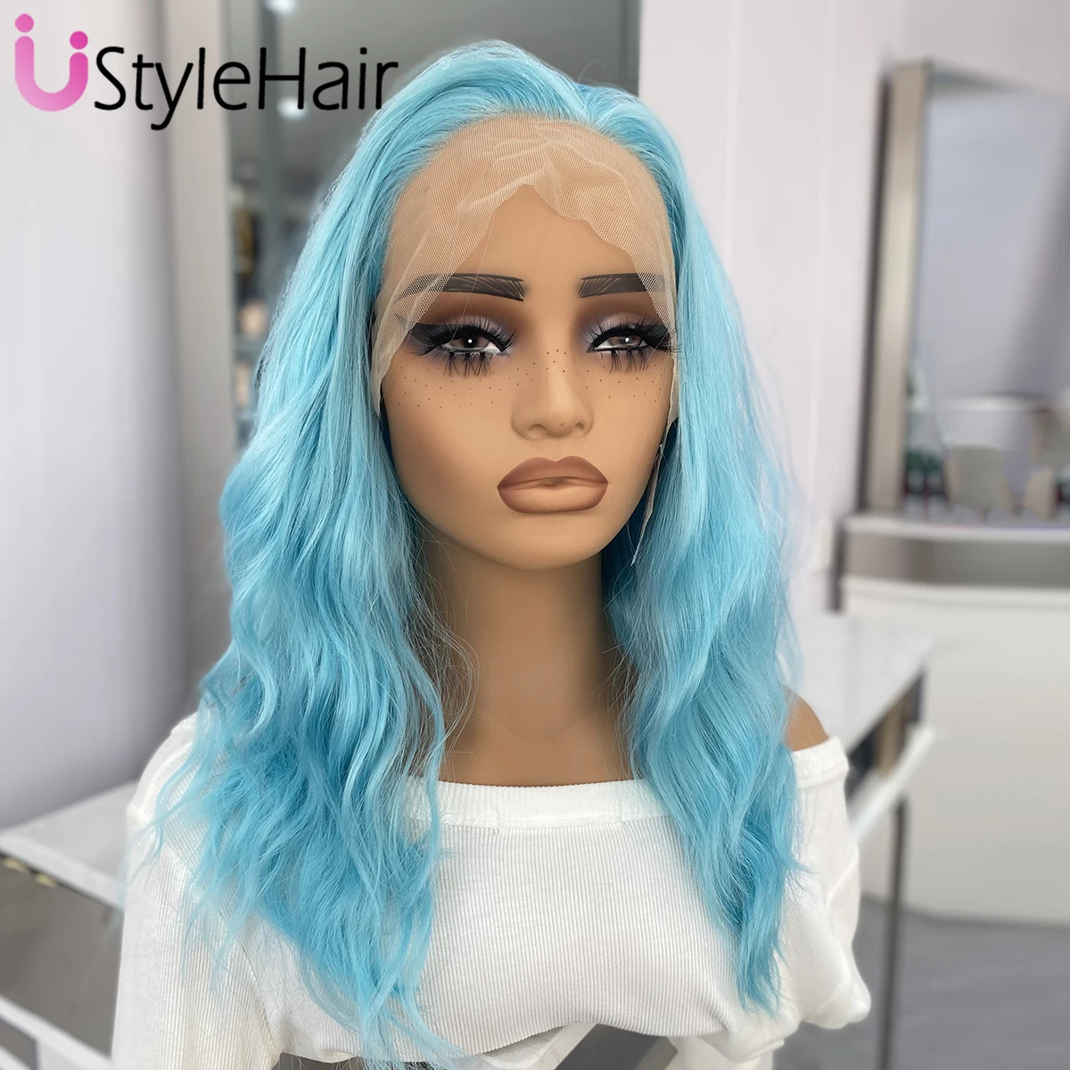 Blue Short Wave Lace Wig Glueless Synthetic Lace Front Wigs for Women 13x4 Natural Hairline Daily Wear Cosplay Wigs for Women