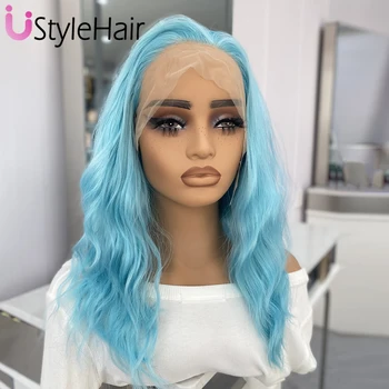 Blue Short Wave Lace Wig Glueless Synthetic Lace Front Wigs for Women 13x4 Natural Hairline Daily Wear Cosplay Wigs for Women