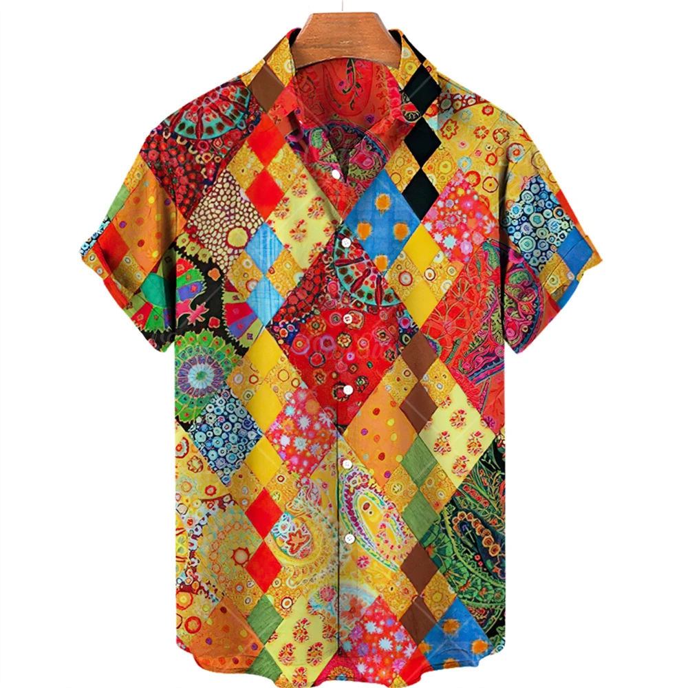 أزياء الرجال قميص ملون طباعة هاواي عارضة قصيرة الأكمام المحملة شخصية مجردة خمر المتضخم أعلى رجل الملابس 5xl