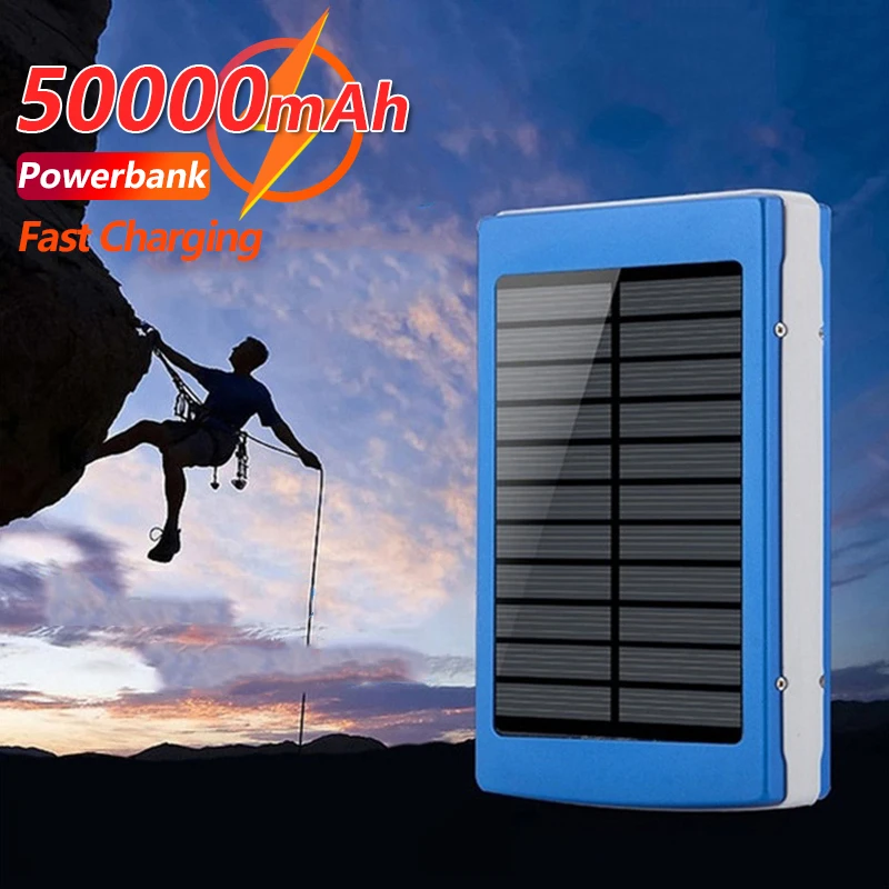 

50000mAh Solar Power Bank with USB Mobile Phone External Battery Travel Outdoor Emergency Fast Charger for IPhone Xiaomi Samsung