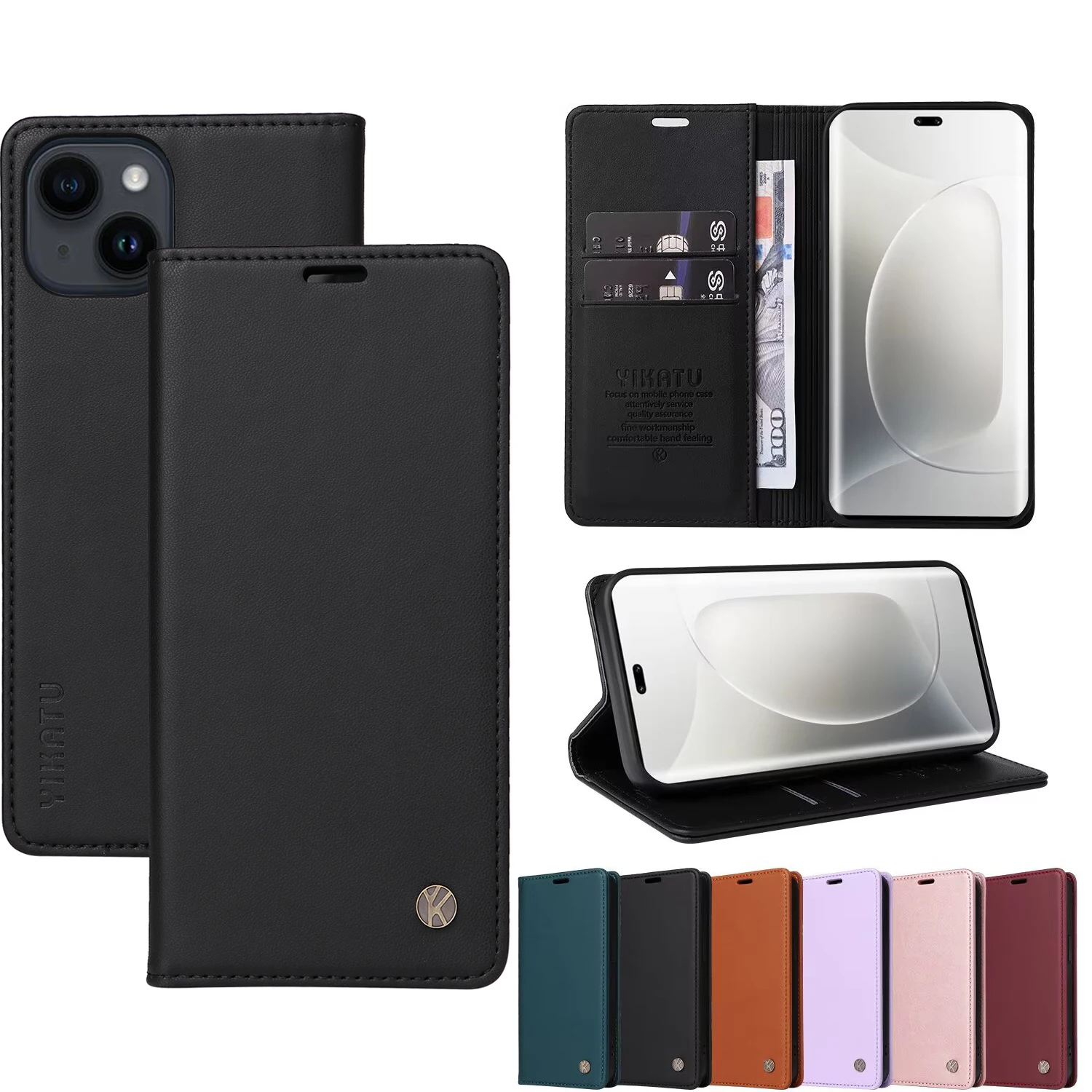 Elegant Leather Wallet Case with Magnetic Flip, Card Slots, and RFID Blocking Protection
