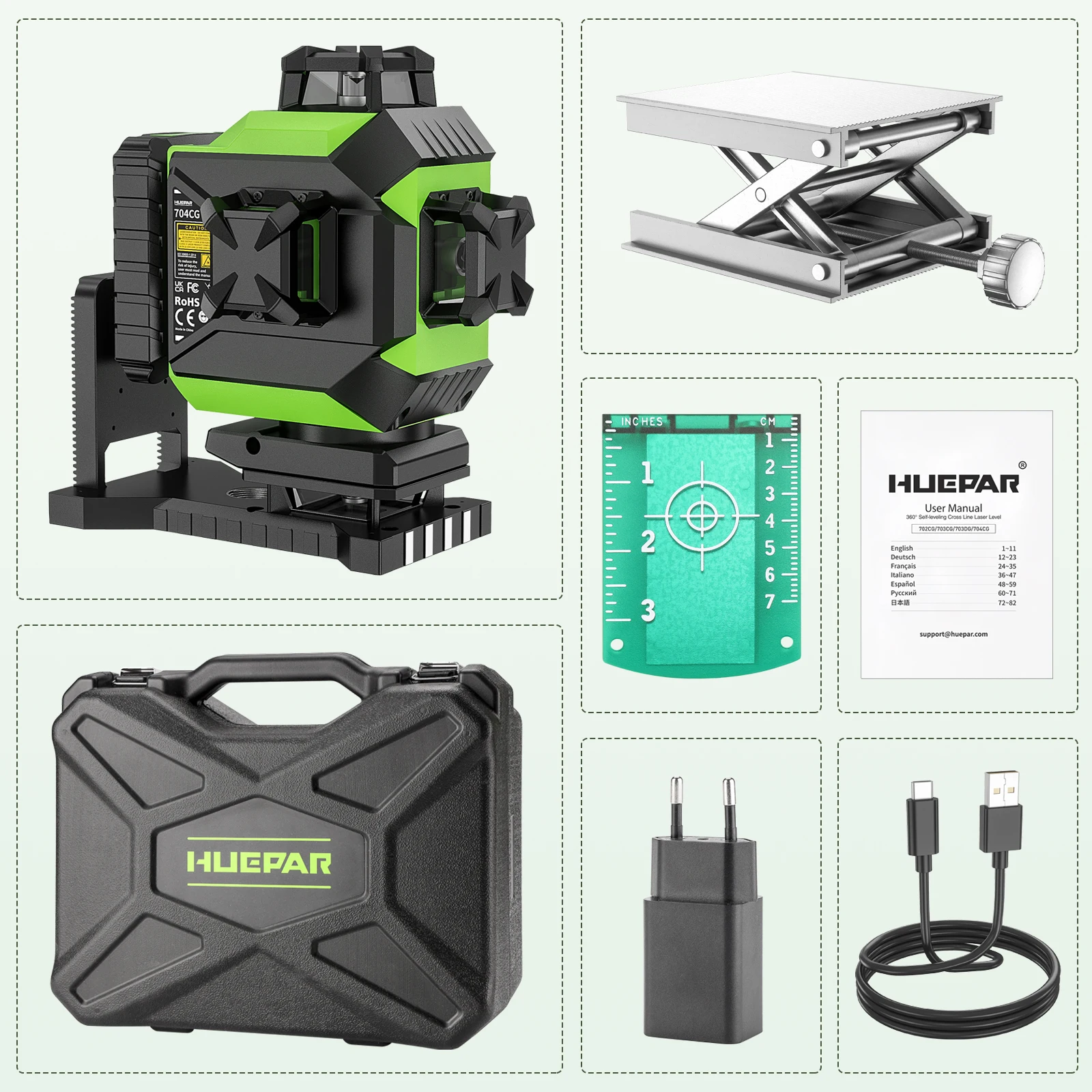 704CG Digital 4D 16-Line Laser Tool 360 Rotating Self-leveling Green Beam Laser