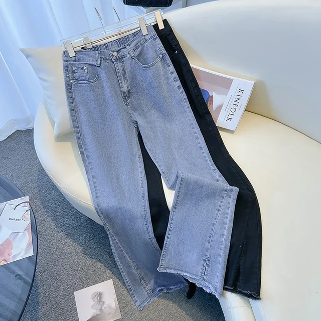 Plus Size Spring Autumn Women's Jeans Pants Hip 114-160 High Waist Casual Loose Flare Jeans Black Blue 5XL 6XL 7XL 8XL 9XL